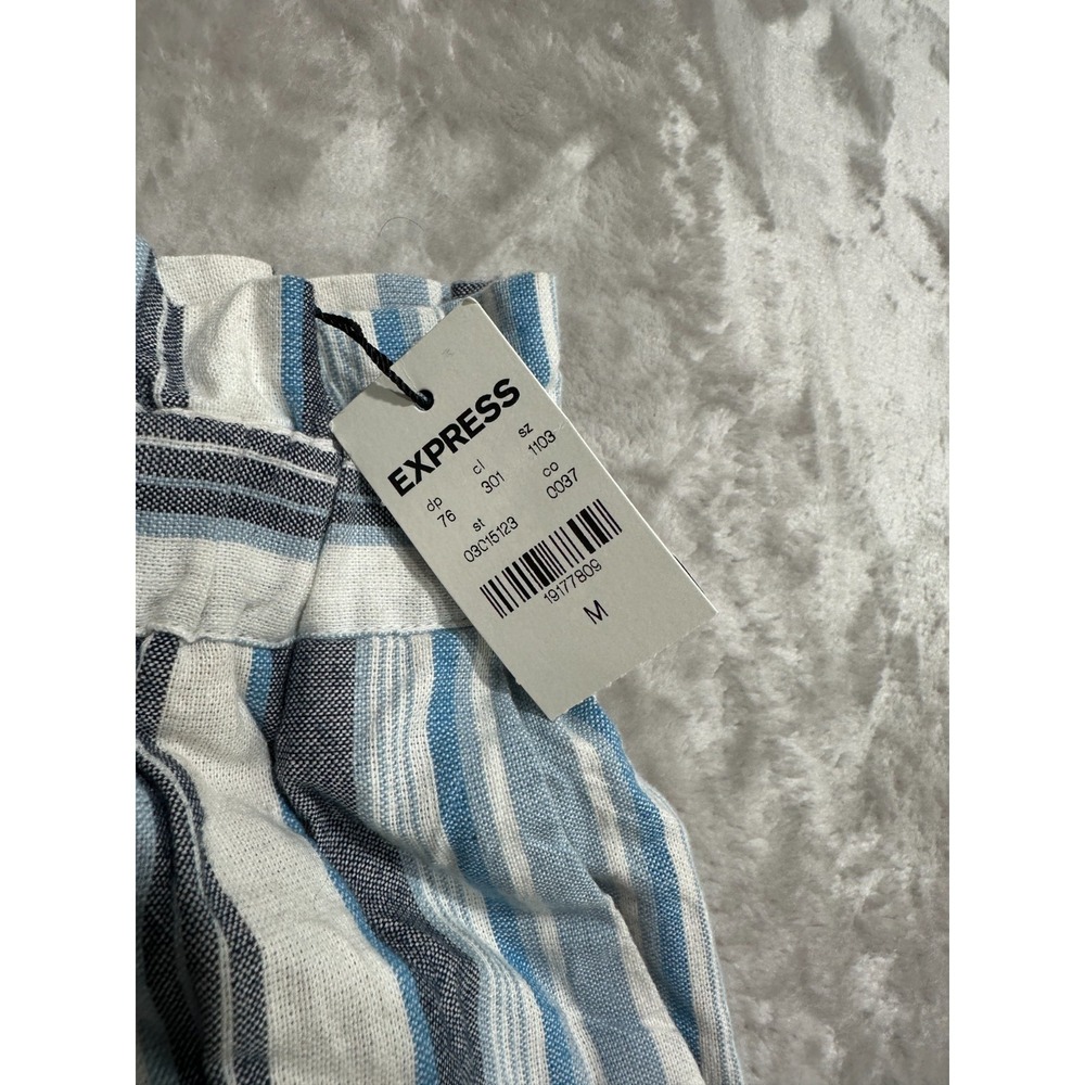 Express Shorts Womens Size Medium Blue Gray Striped Tie Off Paperbag New w/ Tags - Picture 2 of 8